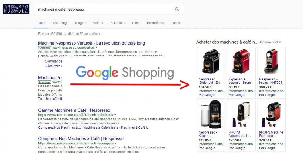 Google Shopping affichage publicité sponsorisé (payante)